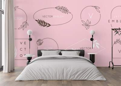 Vector logo design template and monogram concept in trendy linear style - floral frame with copy space for text Wall mural