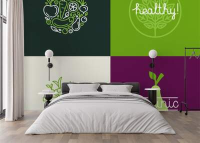 Vector logo design template with fruit and vegetable icons in tr Wall mural