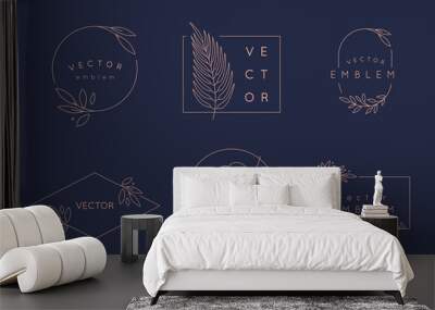 Vector logo design templates and monogram concepts in trendy linear style - floral frame with copy space for text or letter Wall mural