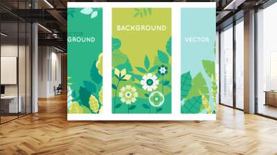 Vector set of abstract backgrounds with copy space for text - bright vibrant banners, posters, cover design templates, social media stories wallpapers with spring leaves and flowers Wall mural