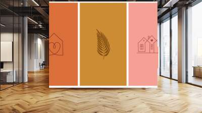 Vector set of abstract logo design templates in simple linear style - cozy home emblems, houses and plants  stay at home  Wall mural