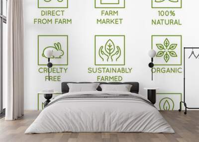 Vector set of line icons and badges for packaging - farm market Wall mural