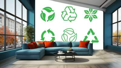 Vector simple line icons and illustration, eco, bio and organic packaging badges, ecological, environment friendly and sustainable development, fresh natural ingredients cosmetics and products Wall mural