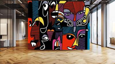 Human face art, fabric pattern design Wall mural