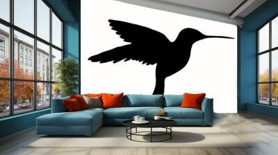 silhouette abstract flying hummingbirds isolated on white background illustration Wall mural