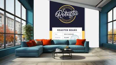 robusta coffee beans packaging label design template. Wall mural