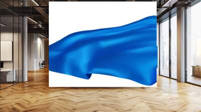 Flying blue silk textile fabric flag background. Smooth elegant blue Satin Isolated on white Background for grand opening ceremony. Blue curtain. 3d vector illustration Wall mural