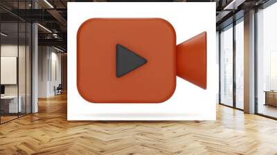 Orange Video camera icon isolate on white background. 3d Realistic movie icon, play button for the interface of applications. Video, streaming, multimedia concept. 3D vector illustration. Wall mural