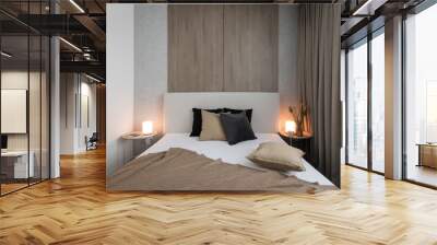 Bed in bedroom of modern apartment Wall mural