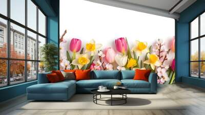 Beautiful spring flowers on white background Wall mural