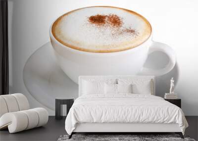 Hot coffee cappuccino in ceramic cup isolated on white background, clipping path included Wall mural