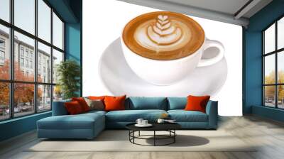 Hot coffee cappuccino latte art isolated on white background, clipping path included Wall mural