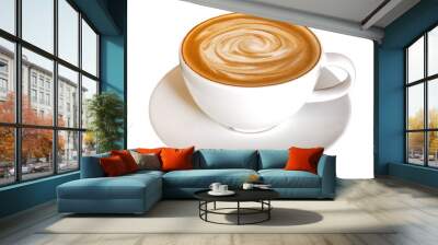 Hot coffee latte cappuccino spiral foam isolated on white background, clipping path included Wall mural