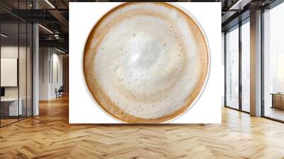 Top view of hot coffee latte cappuccino spiral foam isolated on white background, clipping path included Wall mural