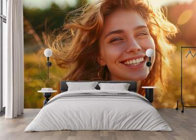  woman  smiling telephoto lens photorealistic  Wall mural