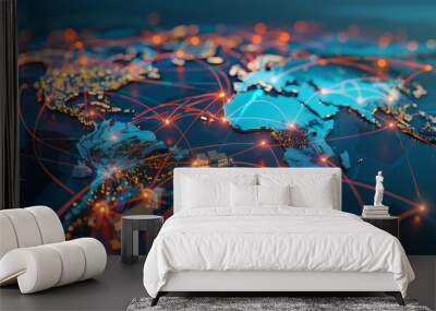 A global supply chain map, visualizing the complex network of transportation routes and distribution centers. Wall mural