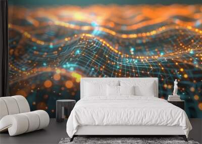 A single digital line expanding into a vast network of connections, illustrating the exponential growth of digital technology Wall mural