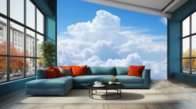 A towering cumulus cloud formation, its pristine white surface reflecting the azure sky, capturing the essence of a tranquil summer day. Wall mural