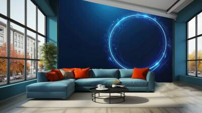 Abstract glowing circle lines on dark blue background. Seamless geometric lines Modern shiny blue line art future technology background concept Wall mural