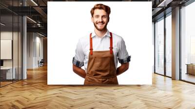 Barista bartender with beard smiling at camera Isolated on white background Wall mural