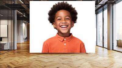 Cheerful black kid showing teeth with a big smile Isolated on white background Wall mural