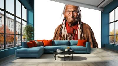 Choctaw tribe elder in traditional clothing, isolated on white background Wall mural