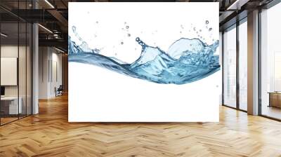 Clear blue water splashes and waves with drops. Vector liquid splash with drops. Realistic isolated 3D element. Isolated on clear background, PNG file. Wall mural