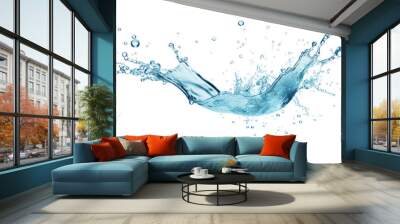 Clear blue water splashes and waves with drops. Vector liquid splash with drops. Realistic isolated 3D element. Isolated on clear background, PNG file. Wall mural