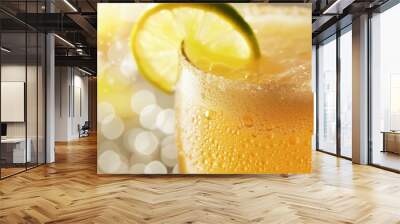 Cold beer in a frosted glass with lime wedge garnish Wall mural