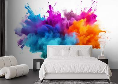 Colorful holi paint powder explosion captured Isolated on white background Wall mural