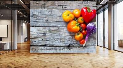 Colorful vegetable heart on rustic wooden table Wall mural