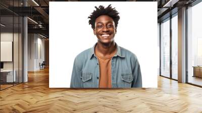 Confident black man smiling in casual attire isolated on white background Wall mural