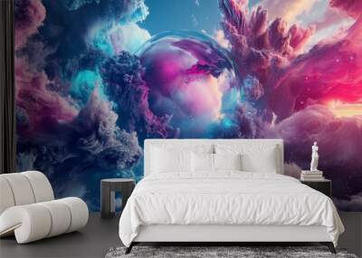 Creative 3D effect banner: A banner that incorporates 3D elements to give depth and dimension, making creative ideas pop out of the screen with a dynamic, eye-catching design. Wall mural