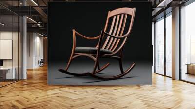 Design of a dark wood rocking chair with a curved back and a gentle rocking motion, perfect for relaxation. f Wall mural