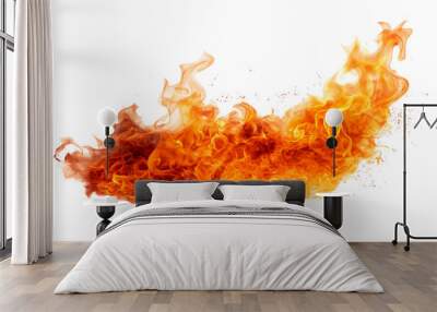 Dramatic fire flames with glowing embers Isolated on white background Wall mural