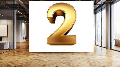 Gold number 2. 3D rendering isolated on transparent background,png file Wall mural