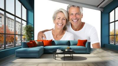 Happy elderly couple smiling together with their family in their home,  on transparent background. Wall mural