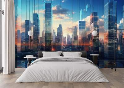 Holographic cityscape related to technology or city life Wall mural