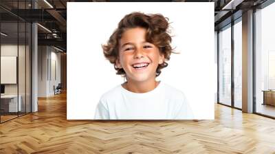 Joyful young boy grinning and smiling broadly Isolated on white background Wall mural