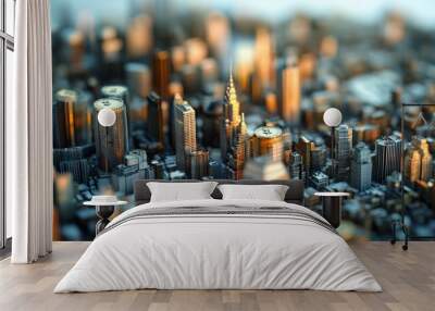 Merged cityscape and coin imagery, representing the synergy between urban environments and financial assets. Wall mural