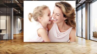 Mother and daughter enjoying a playful moment, highlighting their fun and loving bond. Isolated on white background Wall mural