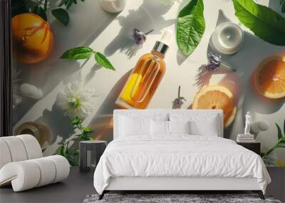 Natural cosmetic products with fresh botanical elements Wall mural