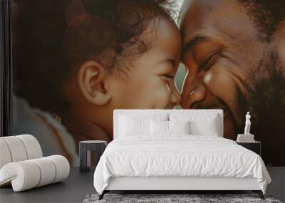 Parent and child cheeks touching, both smiling softly Wall mural