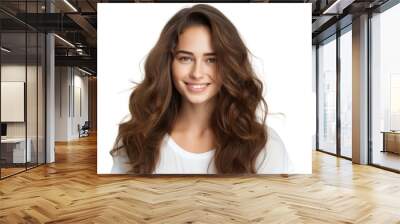 Smiling young woman with long hair in natural light Isolated on white background Wall mural