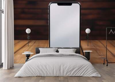 Transparent screen smartphone on a wooden desk Wall mural