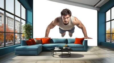 young athletic man playing sports It conveys strength. and fluency ,Isolated on a transparent background. Wall mural