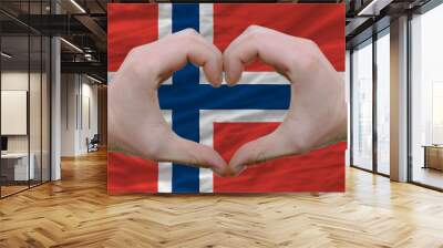 heart and love gesture showed by hands over flag of norway backg Wall mural