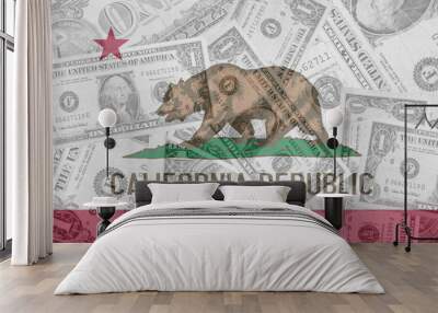 US state of california flag with transparent dollar banknotes in Wall mural