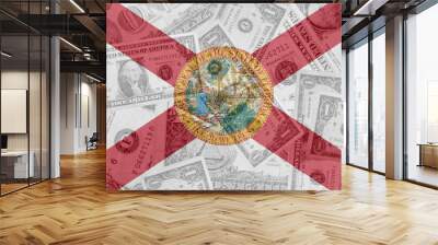 us state of florida flag with transparent dollar banknotes in ba Wall mural