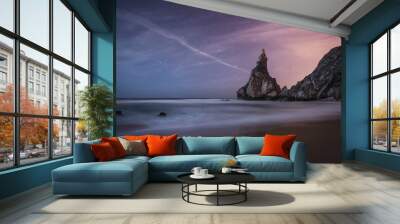 beautiful Atlantic ocean night  view horizon with sandy beach and rocks. Sintra,  Portugal Wall mural